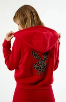 Playboy By PacSun Leopard Applique Zip Up Hoodie