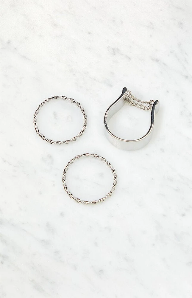 LA Hearts 3 Pack Silver Chain Rings