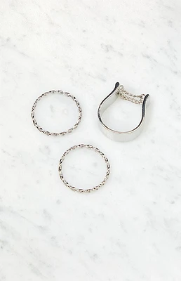 LA Hearts 3 Pack Silver Chain Rings