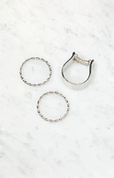LA Hearts 3 Pack Silver Chain Rings