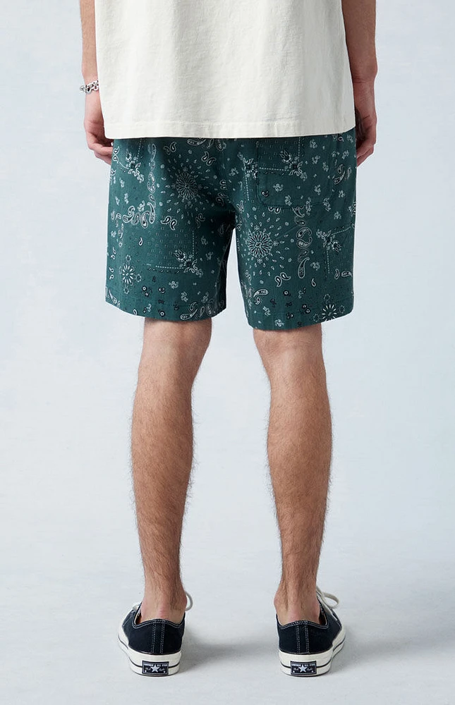 Green Reed Printed Twill Volley Shorts