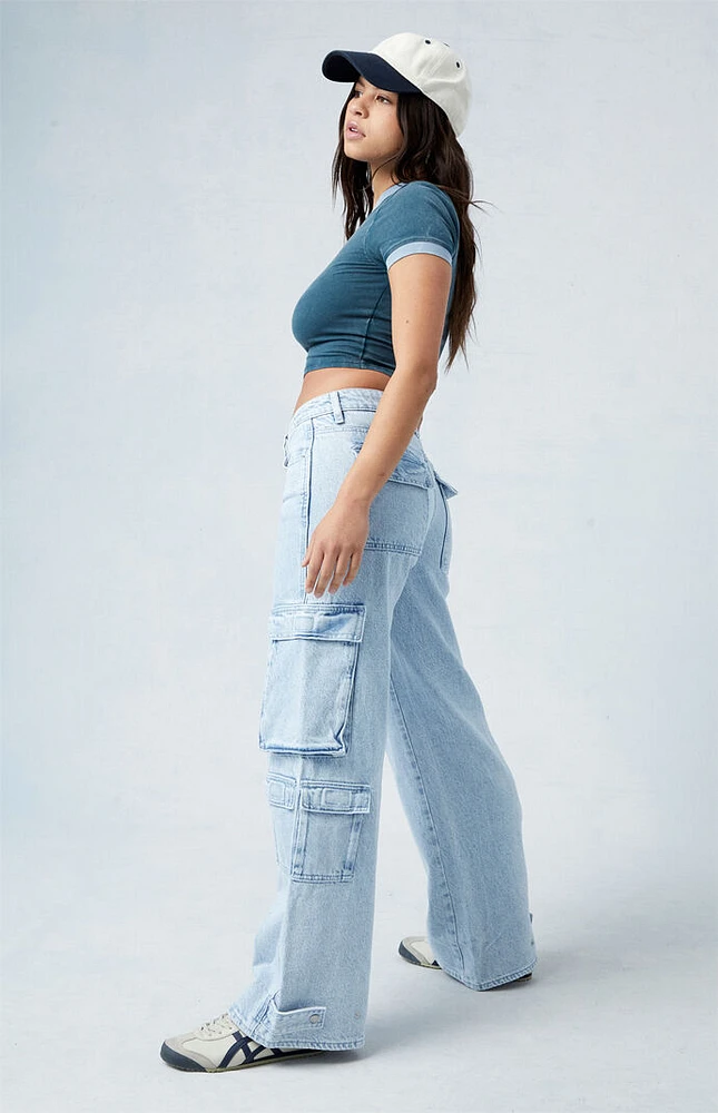 PacSun Eco Light Indigo Low Rise Baggy Cargo Jeans