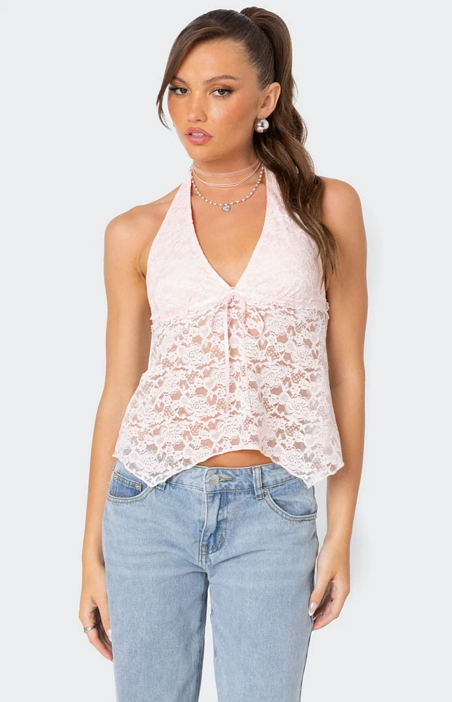 Edikted Esme Sheer Lace Halter Top