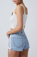 PacSun Light Indigo Side Stripe Bow High Waisted Denim Festival Shorts