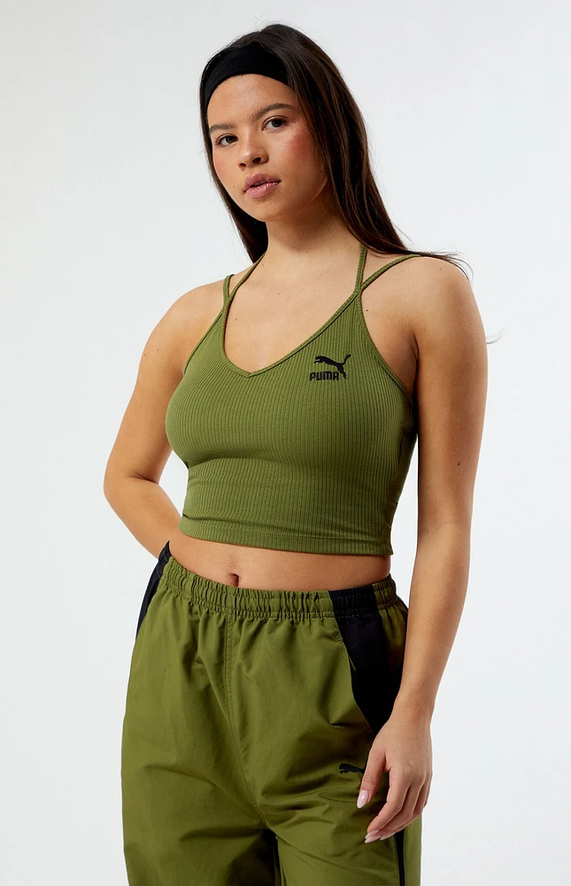 Puma Olive Classics Ribbed Crop Top