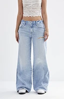 PacSun Lena Light Indigo Ripped Slit Low Rise Super Baggy Jeans