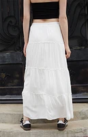 John Galt White Izzy Tiered Maxi Skirt