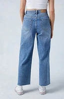 Medium Indigo Cropped Wide Leg Jeans