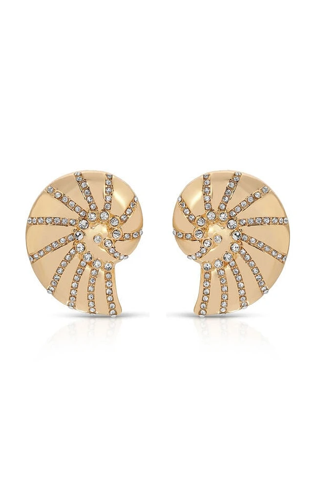 Ettika Crystal Studded Nautilus Shell Earrings