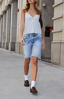 John Galt Light Blue Eyelet Edith Linen Tank Top