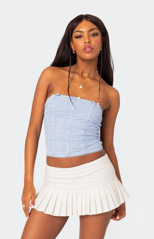 Edikted Veronika Ruched Mesh Tube Top