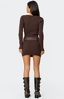 Edikted Ribbed Knit V Neck Mini Dress