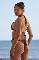 Stone Fox Eco Brown Bijou Tanga High Cut Bikini Bottom