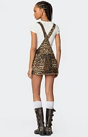 Edikted Leopard Denim Overall Mini Dress