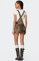 Edikted Leopard Denim Overall Mini Dress