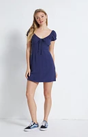 LA Hearts Tie Front Linen Mini Dress