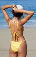 PacSun Eco Yellow Striped Kimmy Scrunch Triangle Bikini Top