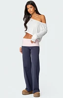 Edikted Wide Leg Contrast Fold Over Pants