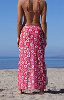 Pacsun Pink Floral Destination Mesh Midi Skirt