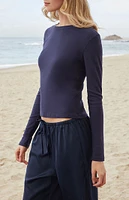 John Galt Navy Ainsley Long Sleeve Crop Top