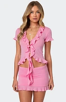 Edikted Loullie Split Front Ruffled Top