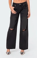 Edikted Debbie Distressed Low Rise Baggy Jeans