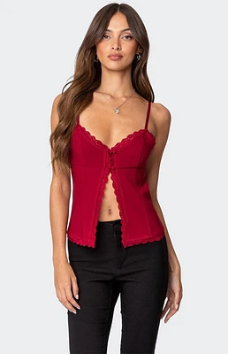 Edikted Crimson Lacey Split Front Top