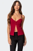 Edikted Crimson Lacey Split Front Top