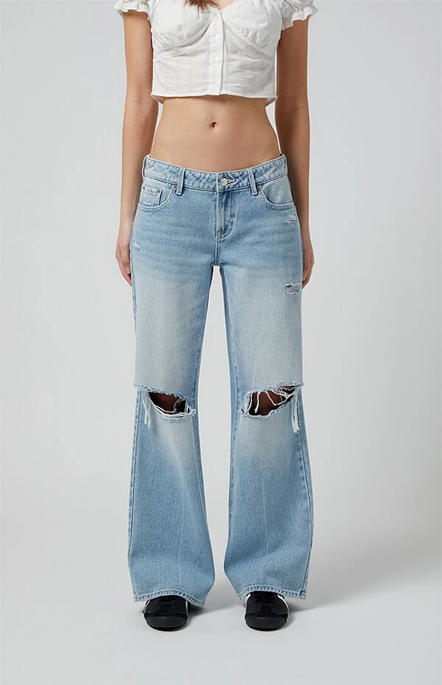 Pacsun Zoe Ripped Low Rise Girlfriend Jeans Light Indigo
