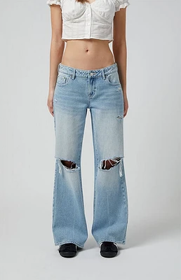 Pacsun Zoe Ripped Low Rise Girlfriend Jeans Light Indigo