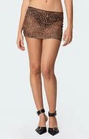 Edikted Leopard Printed Sheer Mesh Mini Skirt