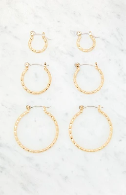 LA Hearts 3 Pack Hammered Hoop Earrings