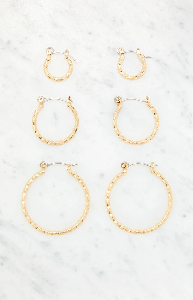 LA Hearts 3 Pack Hammered Hoop Earrings