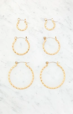 LA Hearts 3 Pack Hammered Hoop Earrings