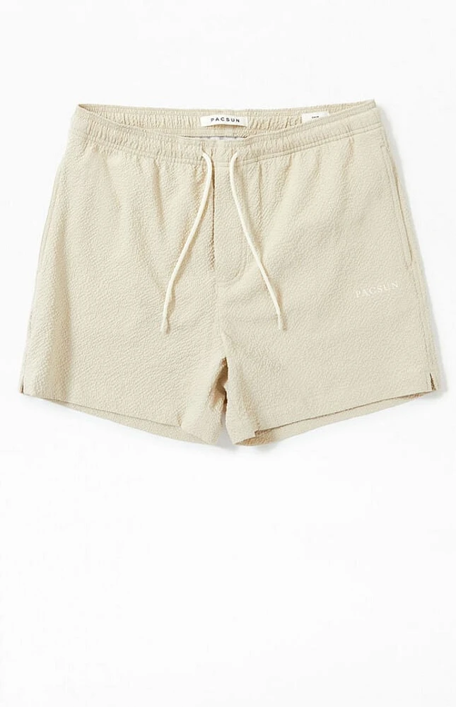 Pacsun Tan Sail Seersucker 4.5" Swim Trunks