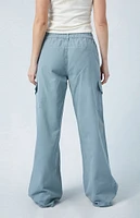 Blue E-Waist Low Rise Baggy Cargo Pants