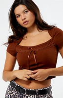 Est. PAC 1980 Sabrina Tie Front Square Neck Top