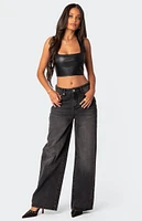 Edikted Crescent Faux Leather Crop Top