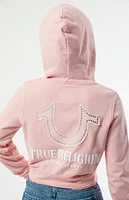 True Religion Raw Edge Big T Shrunken Zip Up Hoodie