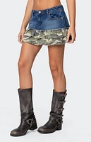 Edikted Camo Ruffle Denim Mini Skirt