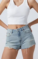 PacSun Light Indigo Ripped High Waisted Denim Festival Shorts