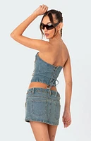 Studded Washed Denim Lace-Up Corset