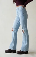 PacSun Eco Light Blue Ripped Curve High Waisted Bootcut Jeans