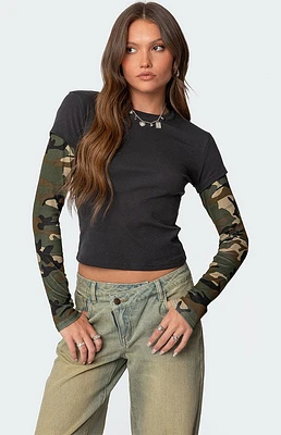 Edikted Camo Layered Long Sleeve T-Shirt