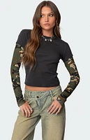 Edikted Camo Layered Long Sleeve T-Shirt