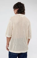 PacSun Off White Open Knit 2.0 Woven Camp Shirt