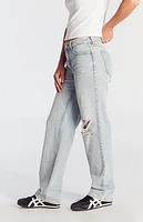 Pacsun Jordyn Ripped Low Rise Straight Leg Jeans Light Indigo