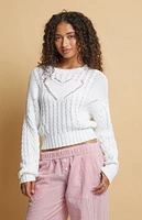 Beverly and Beck Heart Cable Knit Crew Neck Sweater