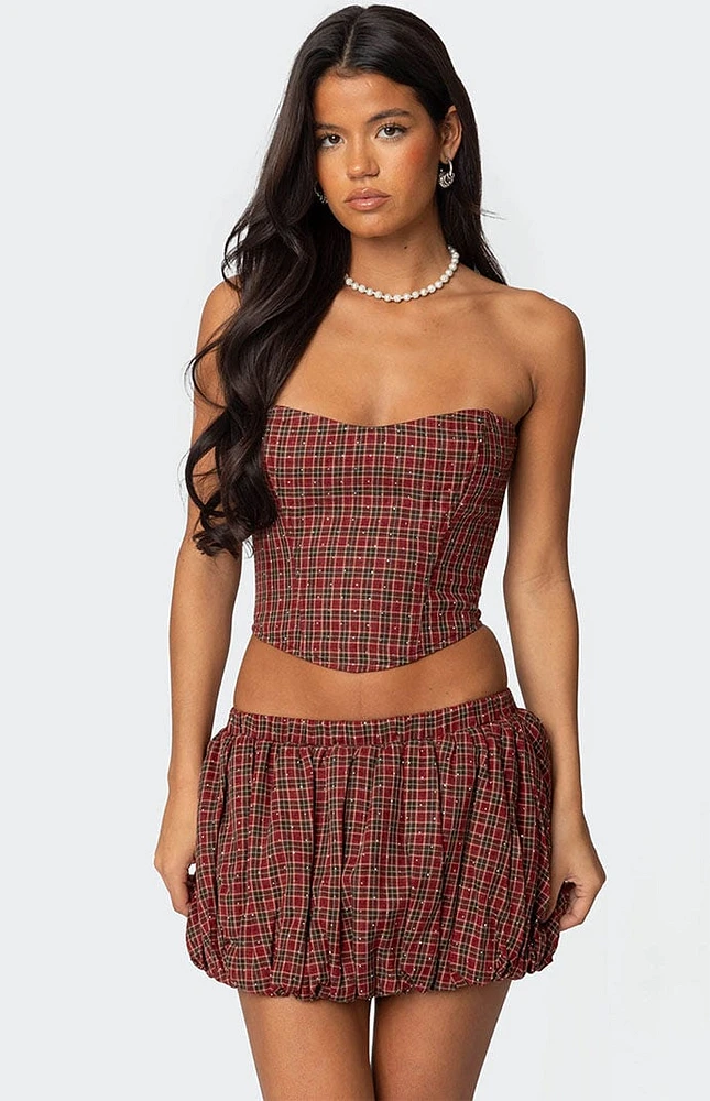 Edikted Marlene Plaid Lace Up Corset