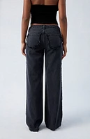 PacSun Black Frayed Wren Low Rise Wide Leg Jeans